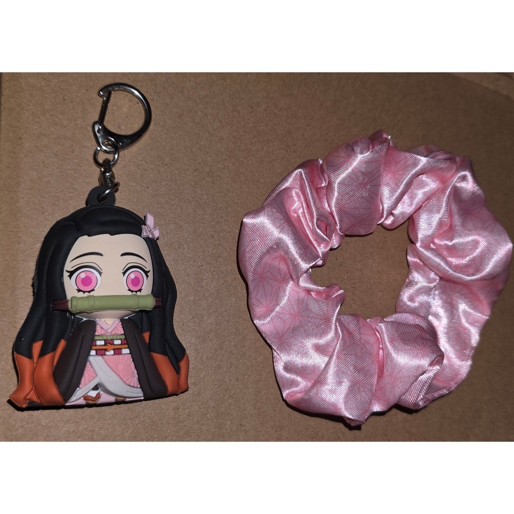 Nezuko Keychain & Hair Scrunchie Set Nezuko Kamado Demon Slayer